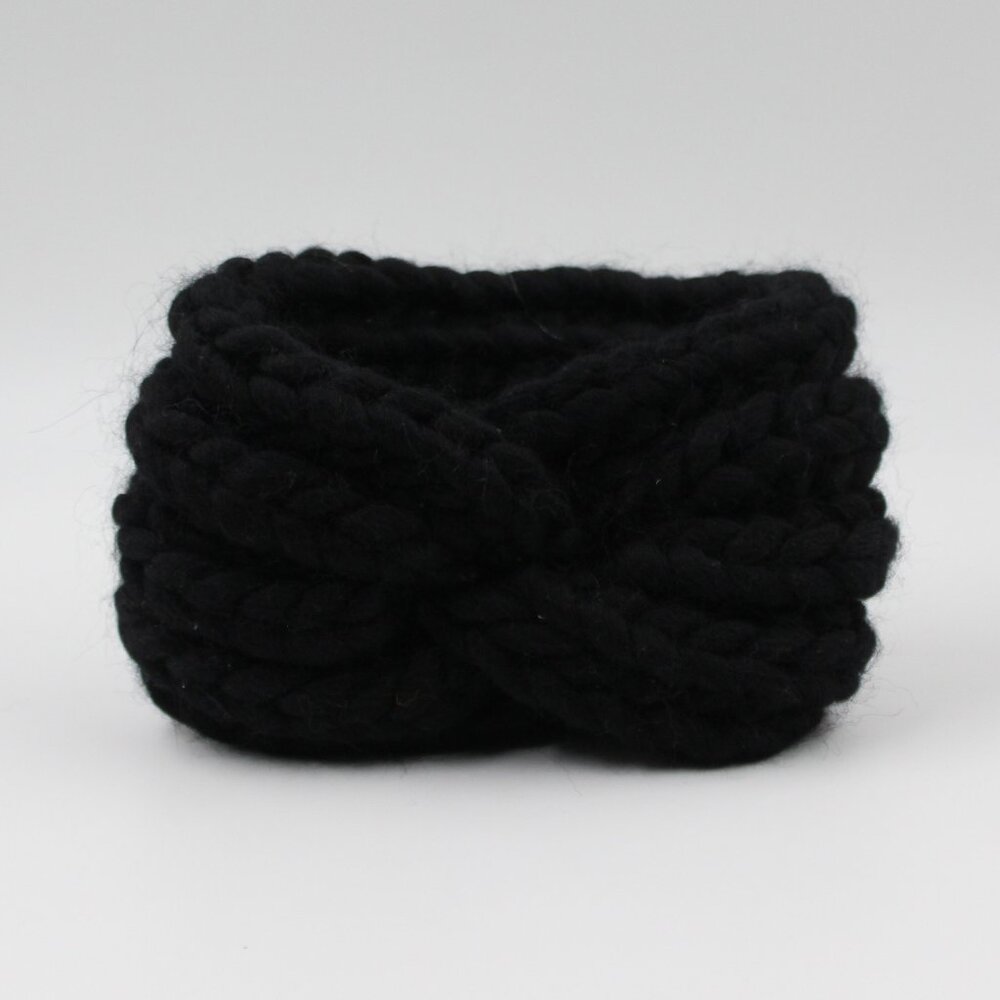Handmade Hand Knit Wool Black English Rib Baby Ear Warmer Headband